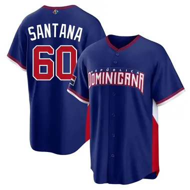 Dominican Republic Baseball Men's Dennis Santana 2026 World Classic Road Stadium Jersey - Replica Royal