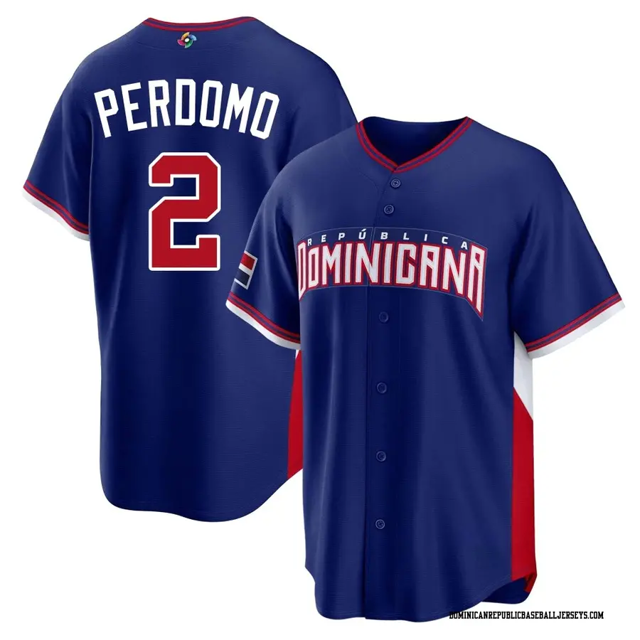 Dominican Republic Baseball Men's Geraldo Perdomo 2026 World Classic Road Stadium Jersey - Replica Royal