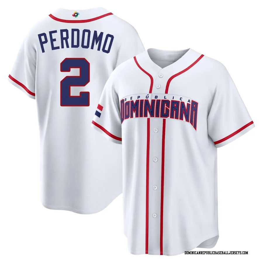 Dominican Republic Baseball Youth Geraldo Perdomo 2026 World Classic Home Stadium Jersey - Replica White